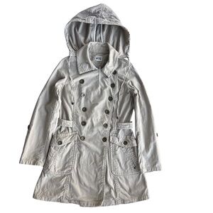 Converse One Star Womens M Tan Khaki Double Breasted Hooded Belt Trench Coat Y2K